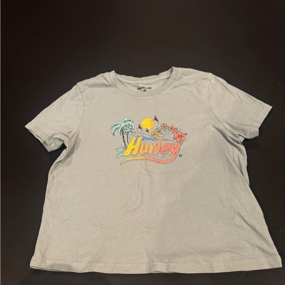 Hurley Cropped Graphic Tee Women’s Small Sage Green Tropical Logo Top
